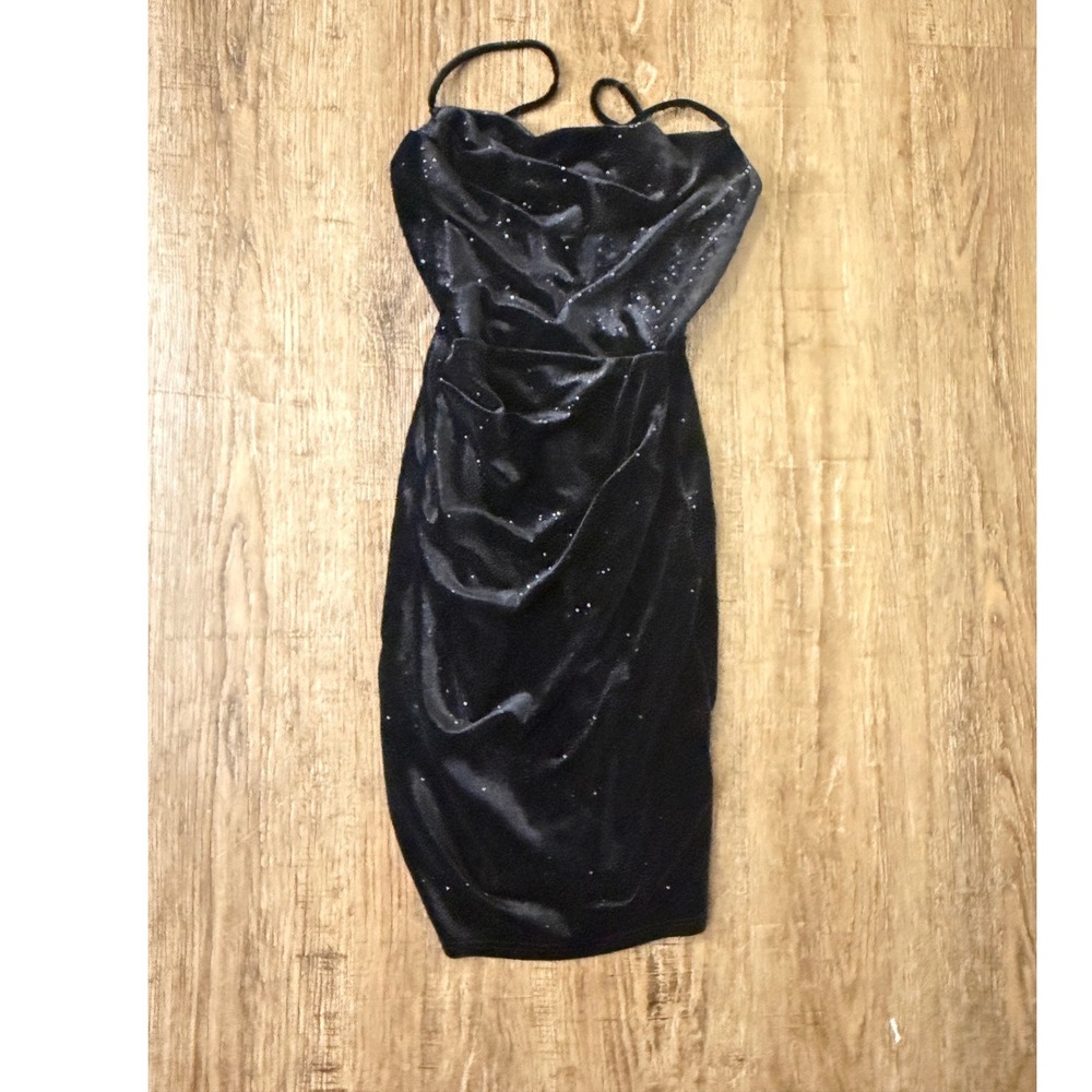 Windsor Black Glitter Velvet Cowl Neck Bodycon Midi Dress XS
